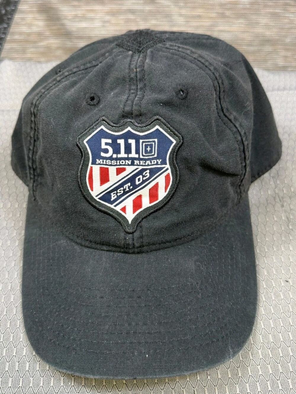 5.11 Tactical Hat Cap Strap Back Mens One Size Black Patriotic Shield Patch